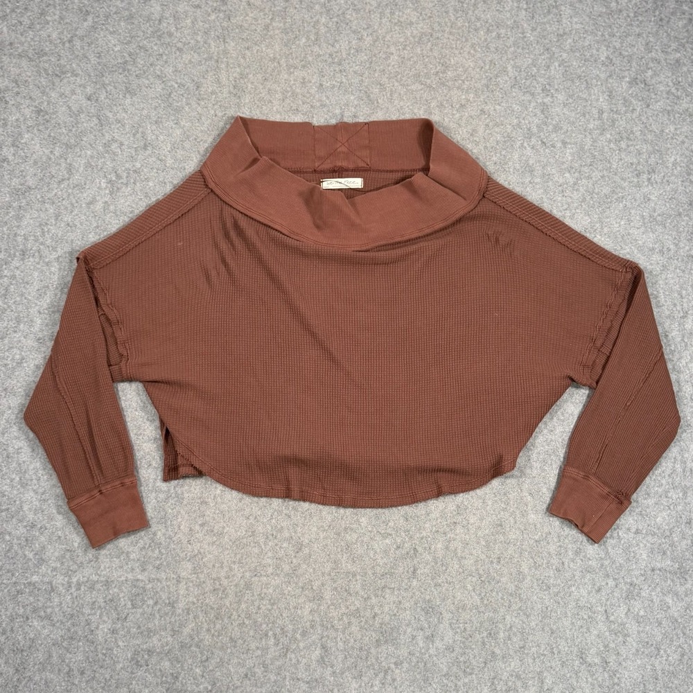 We The Free People Brown Close To You Waffle Knit Top Women's Size Small